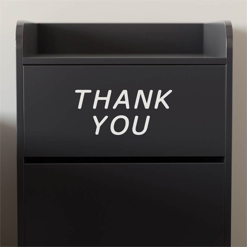 Pemberly Row Wood Tray Top Push Door Trash Receptacle in Black
