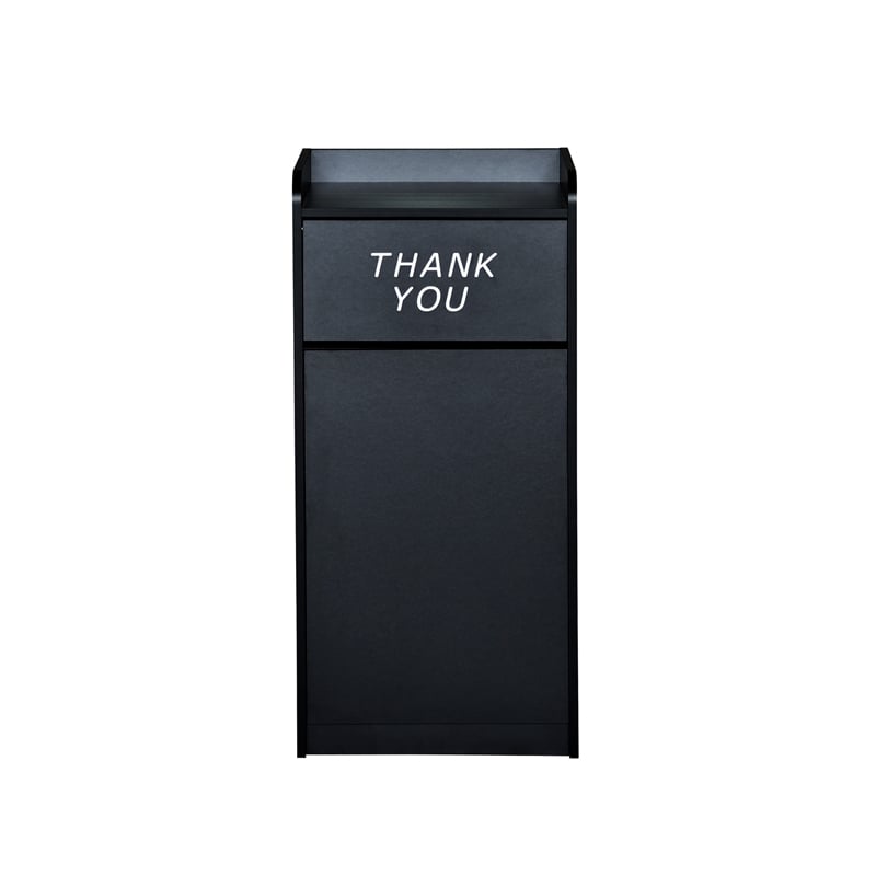 Pemberly Row Wood Tray Top Push Door Trash Receptacle in Black