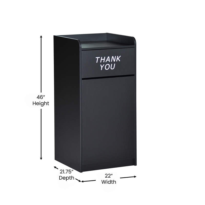 Pemberly Row Wood Tray Top Push Door Trash Receptacle in Black