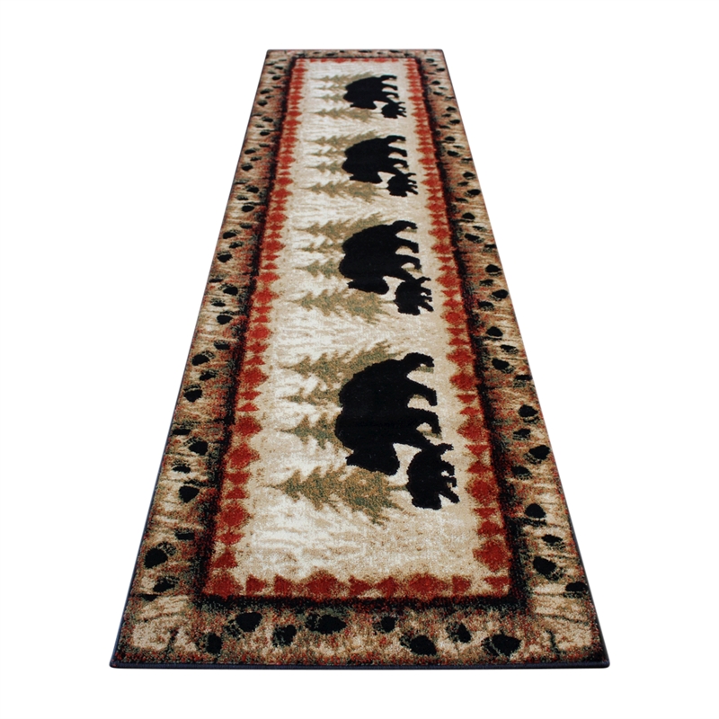 Pemberly Row Wandering Bear and Cub Rustic 3' x 10' Area Rug in Brown