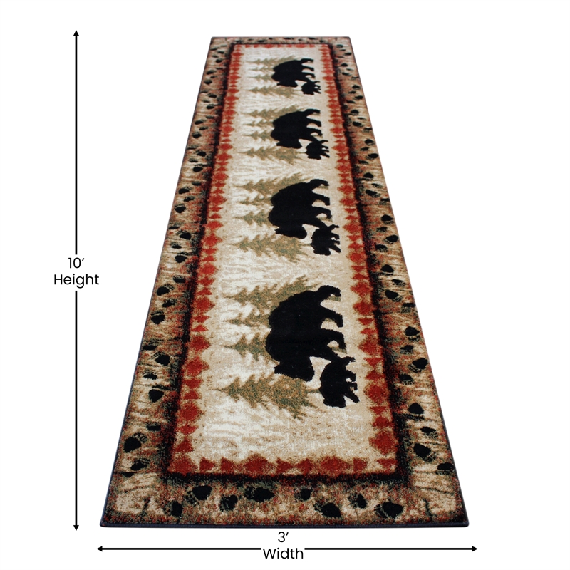 Pemberly Row Wandering Bear and Cub Rustic 3' x 10' Area Rug in Brown