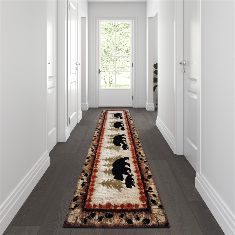 Pemberly Row Wandering Bear and Cub Rustic 3' x 10' Area Rug in Brown