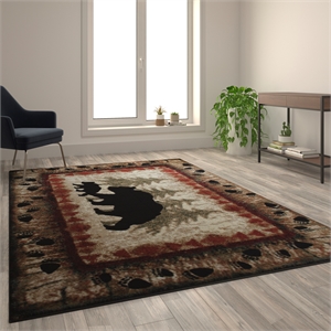 Pemberly Row Wandering Bear and Cub Rustic 6' x 9' Area Rug in Brown