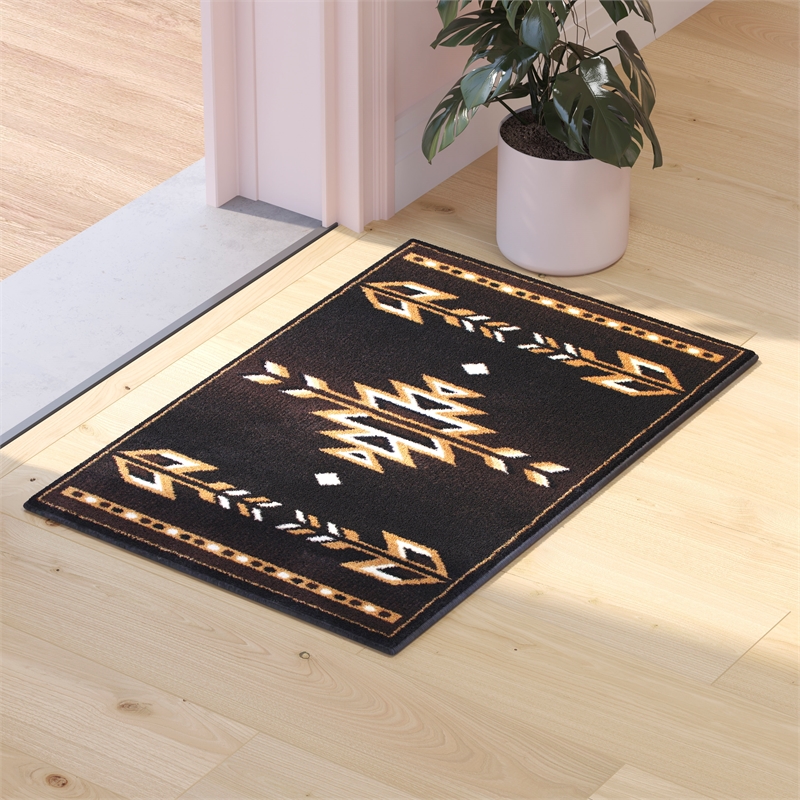 Pemberly Row Southwestern 2' x 3' Area Rug in Shades of Brown Beige and Black