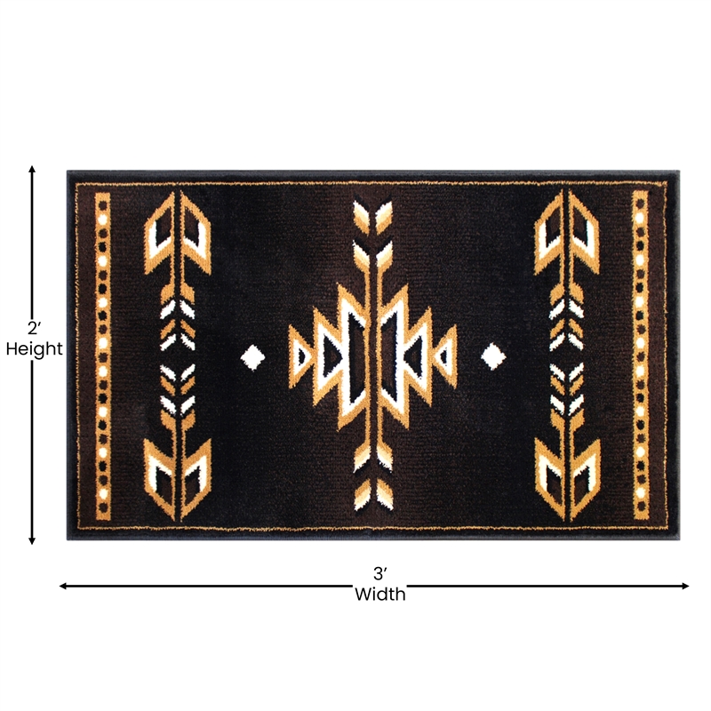 Pemberly Row Southwestern 2' x 3' Area Rug in Shades of Brown Beige and Black