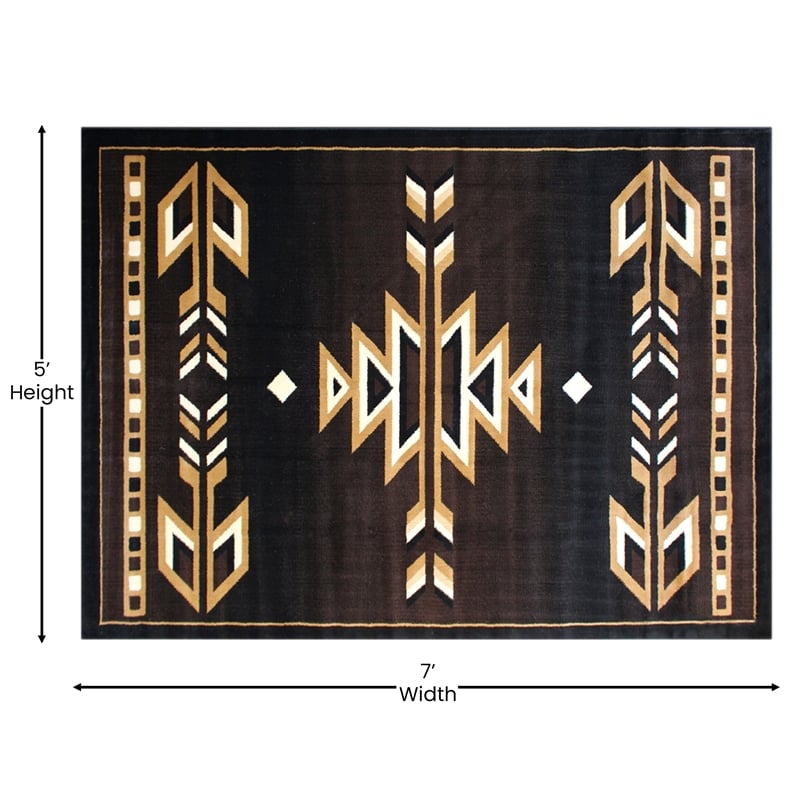 Pemberly Row Southwestern 5' x 7' Area Rug in Shades of Brown Beige and Black