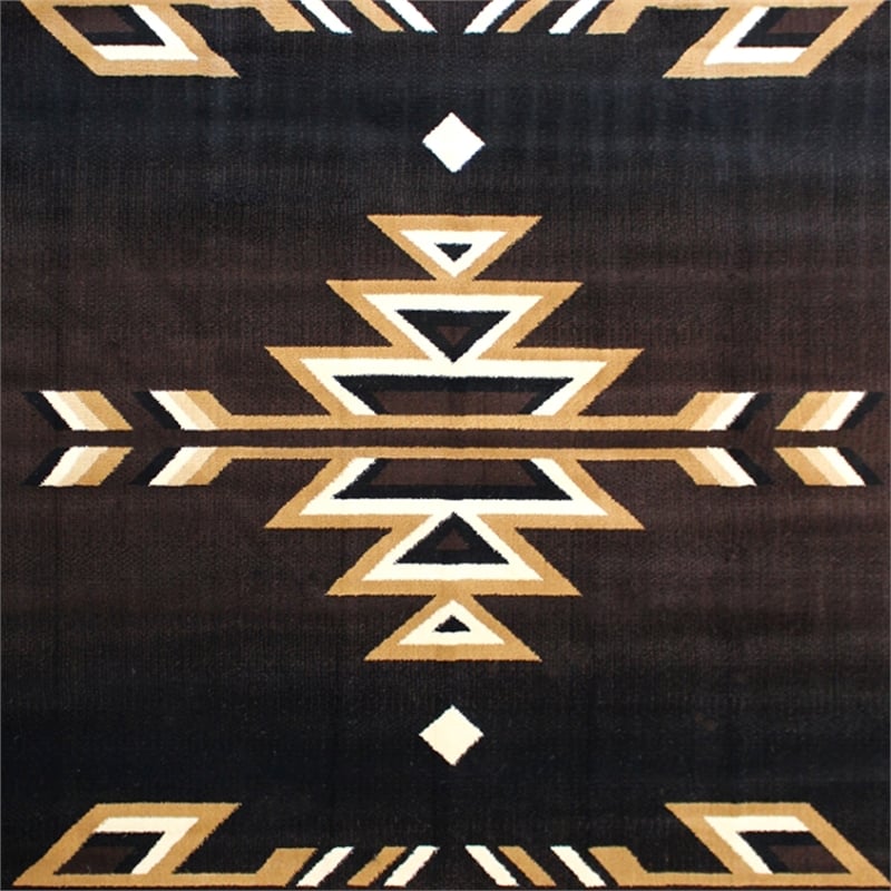 Pemberly Row Southwestern 5' x 7' Area Rug in Shades of Brown Beige and Black