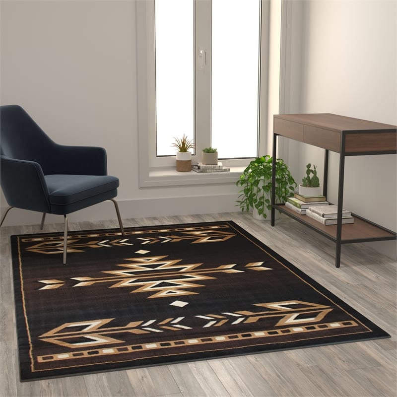 Pemberly Row Southwestern 5' x 7' Area Rug in Shades of Brown Beige and Black