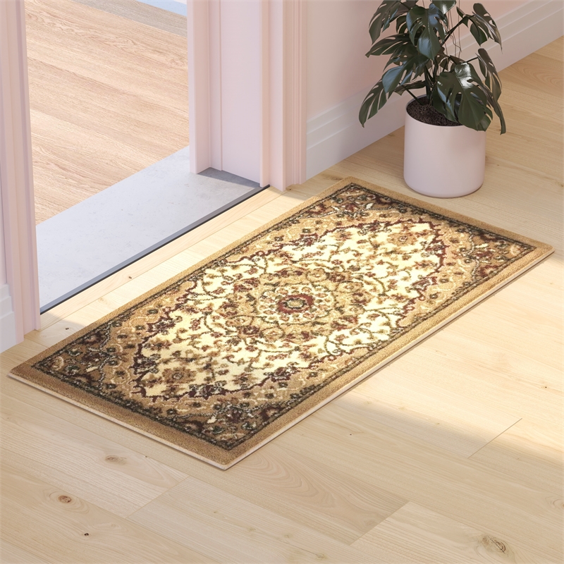 Pemberly Row 2' x 3' Medallion Motif Olefin Area Rug in Ivory
