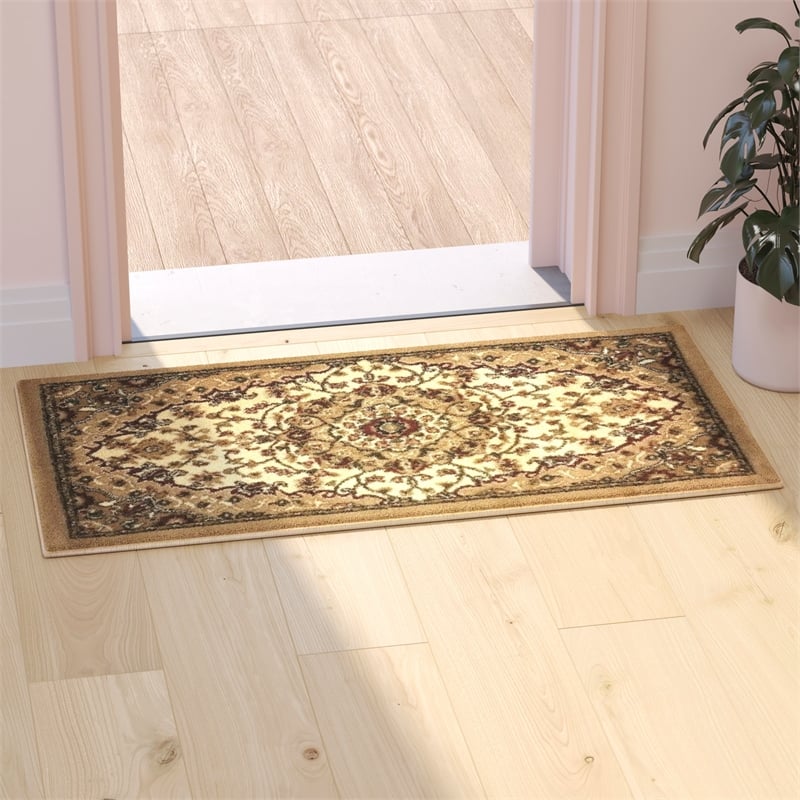 Pemberly Row 2' x 3' Medallion Motif Olefin Area Rug in Ivory