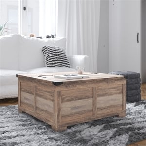 Pemberly Row Farmhouse Coffee Table with Hinged Lift Top & Storage in Gray Wash