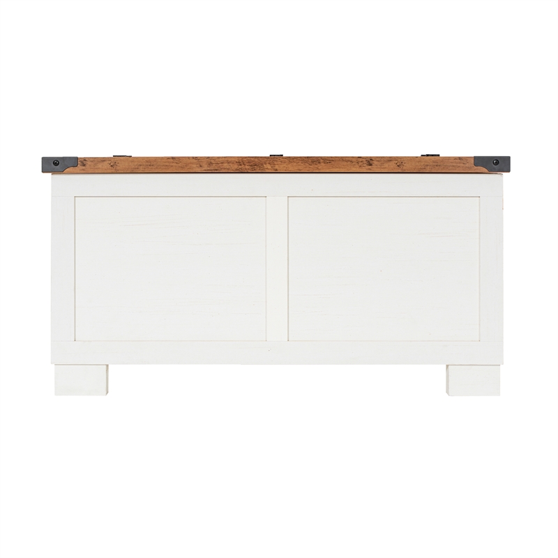 Pemberly Row Farmhouse Coffee Table with Hinged Lift Top & Storage in White/Oak