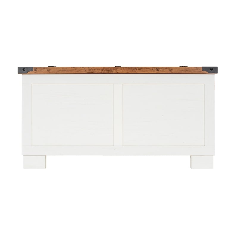 Pemberly Row Farmhouse Coffee Table with Hinged Lift Top & Storage in White/Oak