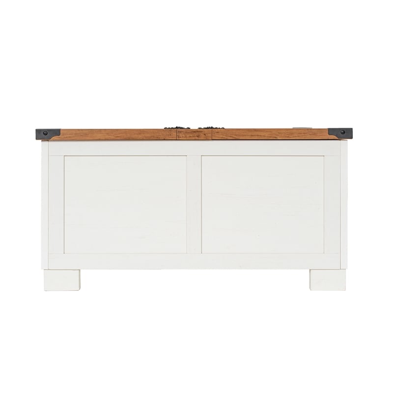 Pemberly Row Farmhouse Coffee Table with Hinged Lift Top & Storage in White/Oak