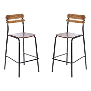 Pemberly Row Set of 2 Solid Wood Bar Stools with Black Frames in Antique Copper