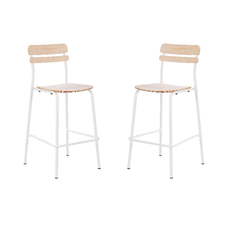 Pemberly Row Set of 2 Solid Wood Bar Stools with White Frames in Antique White