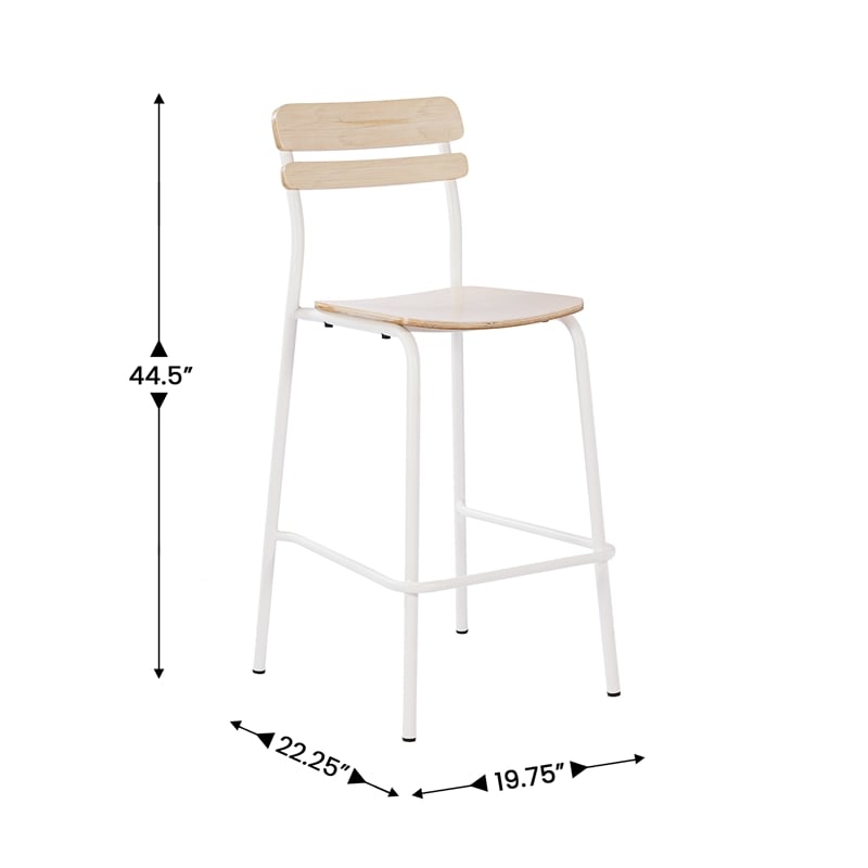 Pemberly Row Set of 2 Solid Wood Bar Stools with White Frames in Antique White