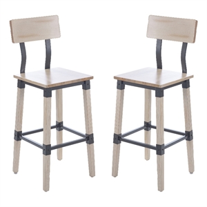 Pemberly Row Set of 2 Rustic Antique White Industrial Wood Dining Barstools