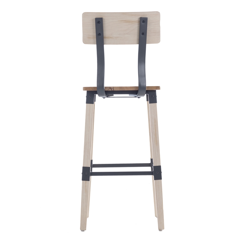 Pemberly Row Set of 2 Rustic Antique White Industrial Wood Dining Barstools