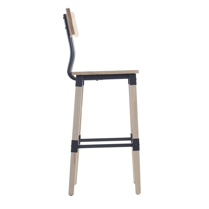 Pemberly Row Set of 2 Rustic Antique White Industrial Wood Dining Barstools