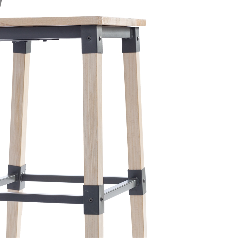Pemberly Row Set of 2 Rustic Antique White Industrial Wood Dining Barstools