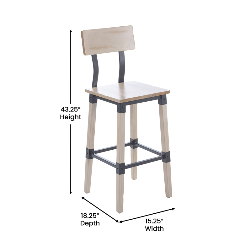 Pemberly Row Set of 2 Rustic Antique White Industrial Wood Dining Barstools