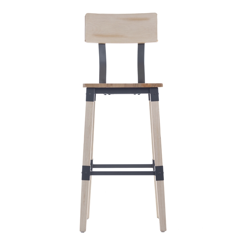 Pemberly Row Set of 2 Rustic Antique White Industrial Wood Dining Barstools
