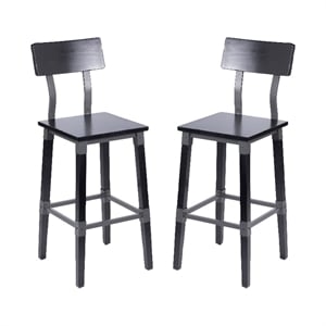 Pemberly Row Set of 2 Rustic Black Industrial Style Wood Dining Barstools