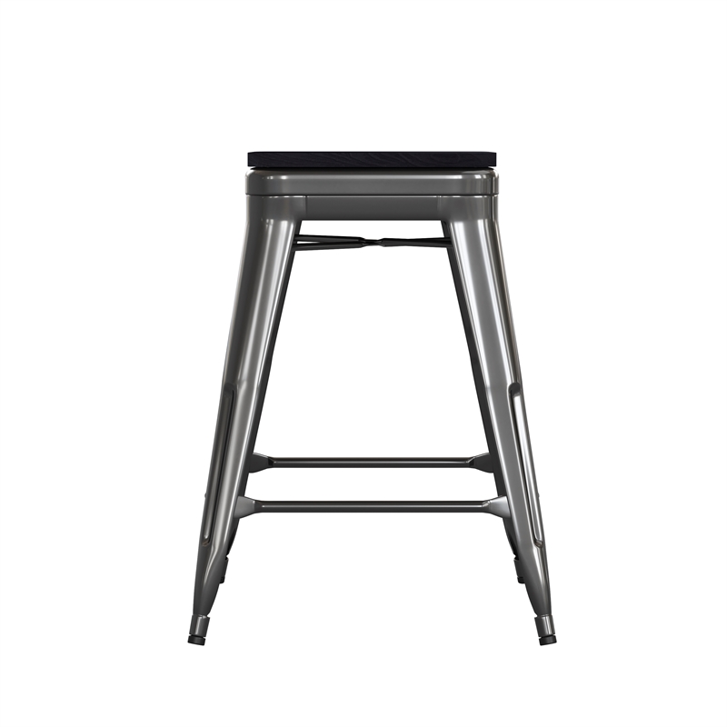 Pemberly Row All-Weather Black Backless Counter Stools with Black Seat Set of 4