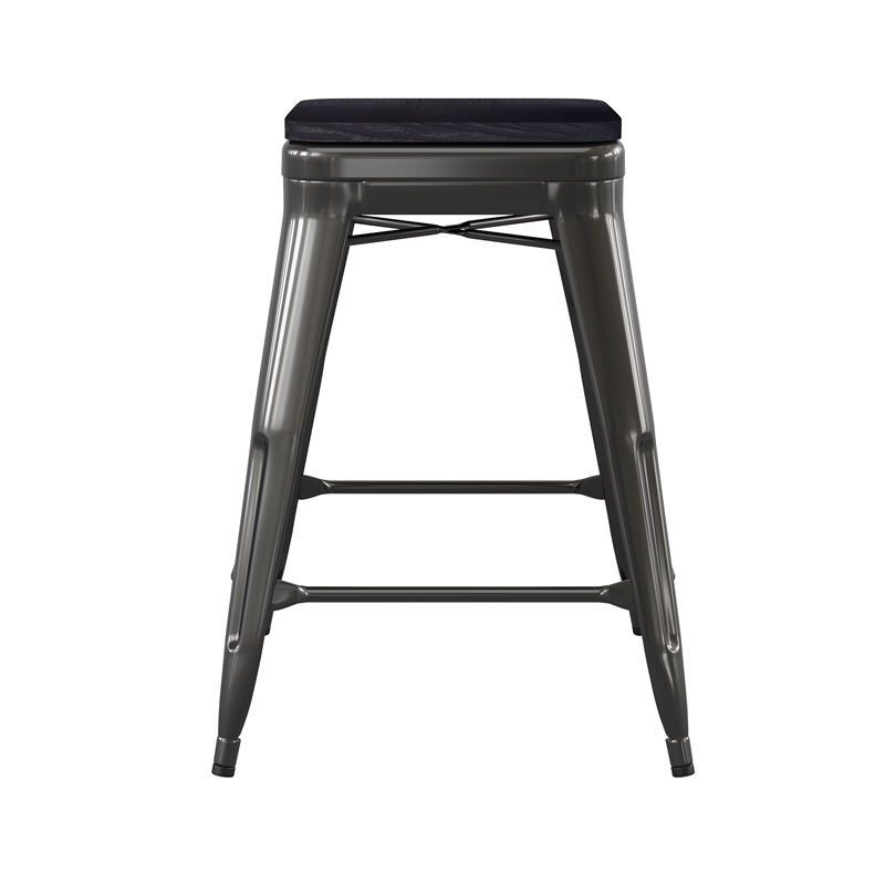 Pemberly Row All-Weather Black Backless Counter Stools with Black Seat Set of 4
