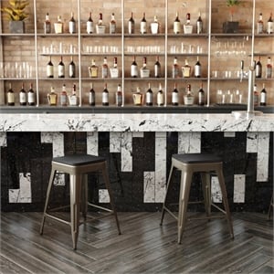 Pemberly Row All-Weather Green Backless Counter Stools with Black Seat Set of 4