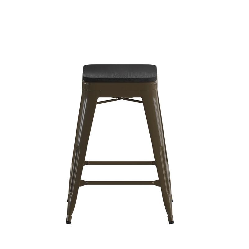 Pemberly Row All-Weather Green Backless Counter Stools with Black Seat Set of 4