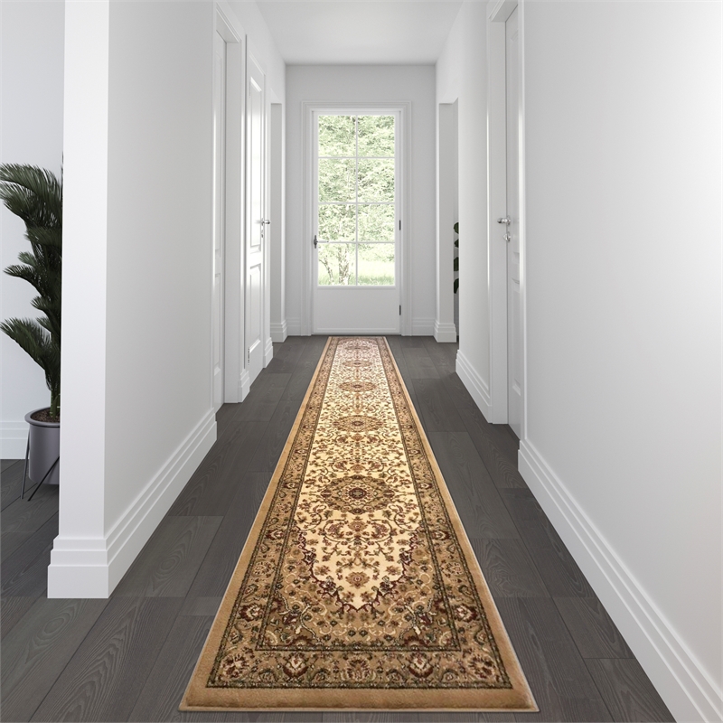 Pemberly Row 3' x 15' Medallion Motif Olefin Runner Rug in Ivory