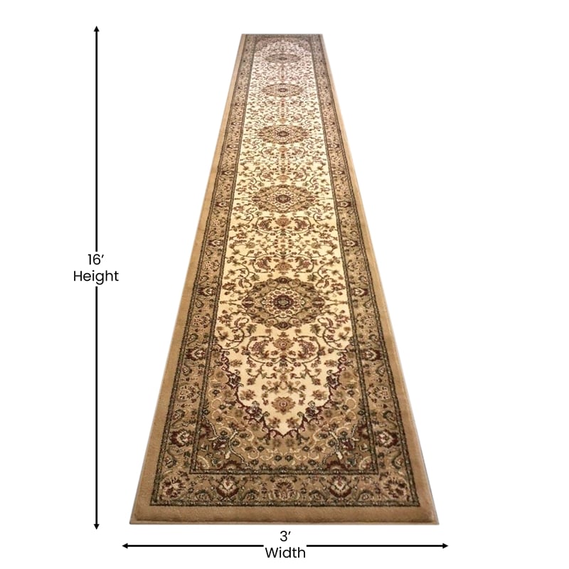 Pemberly Row 3' x 15' Medallion Motif Olefin Runner Rug in Ivory