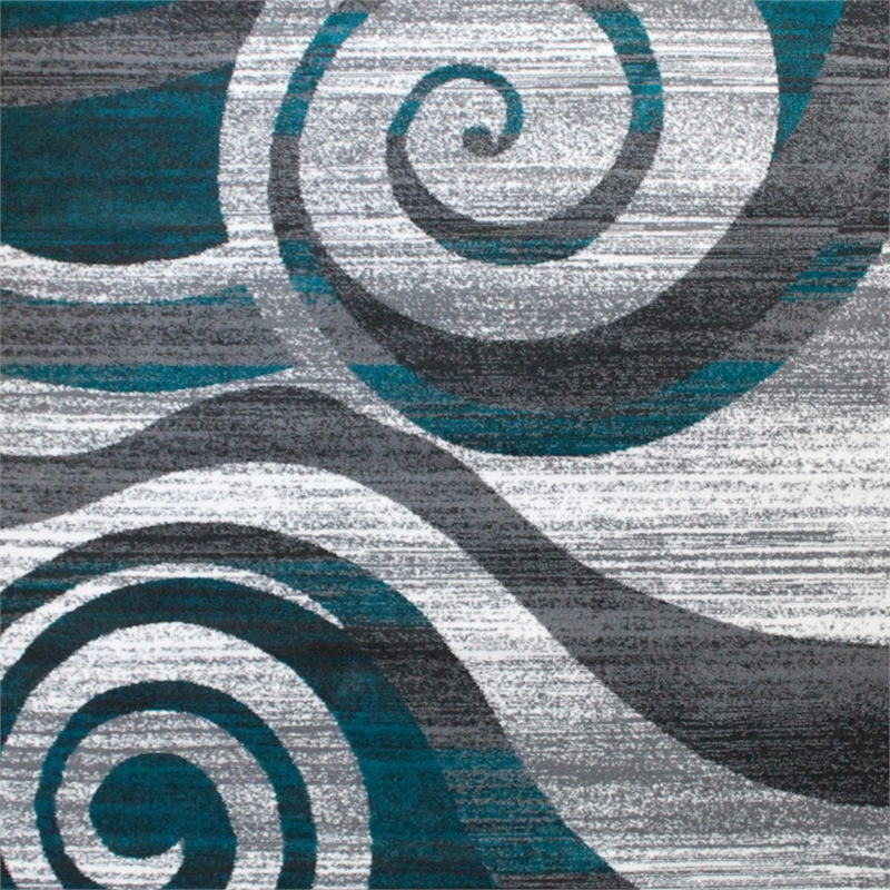 Pemberly Row Modern Swirl Design 8' x 10' Area Rug in Turquoise White and Gray