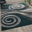 Pemberly Row Modern Swirl Design 8' x 10' Area Rug in Turquoise White and Gray