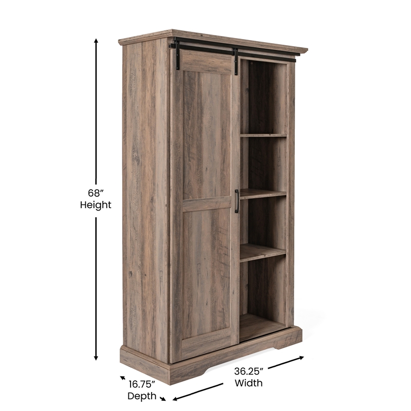 Pemberly Row Storage Cabinet with Shelves & Sliding Barn Door in Gray Wash