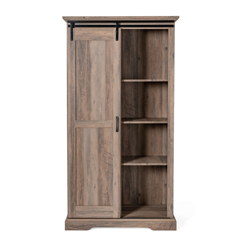 Pemberly Row Storage Cabinet with Shelves & Sliding Barn Door in Gray Wash