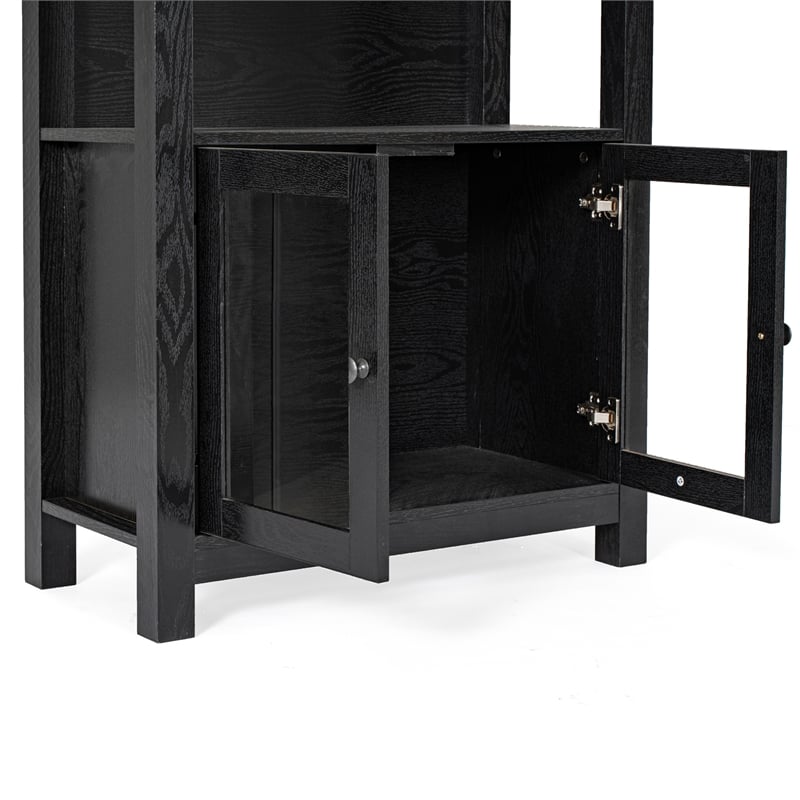 Pemberly Row 3 Tier Storage Cabinet Bookshelf with Glass Doors in Black