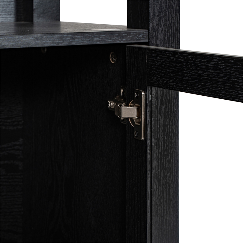 Pemberly Row 3 Tier Storage Cabinet Bookshelf with Glass Doors in Black