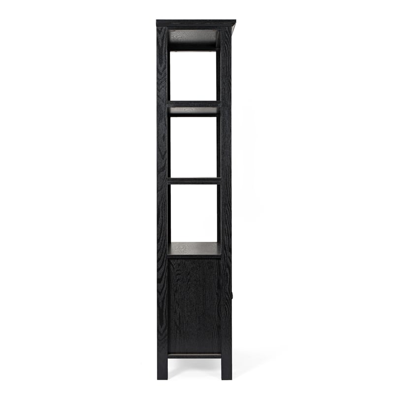 Pemberly Row 3 Tier Storage Cabinet Bookshelf with Glass Doors in Black