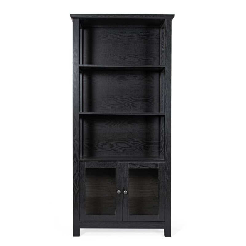 Pemberly Row 3 Tier Storage Cabinet Bookshelf with Glass Doors in Black