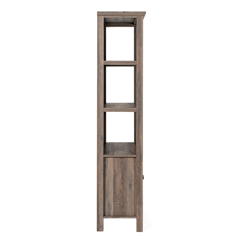 Pemberly Row 3 Tier Storage Cabinet Bookshelf with Glass Doors in Gray Wash