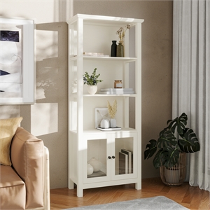 Pemberly Row 3 Tier Storage Cabinet Bookshelf with Glass Doors in White