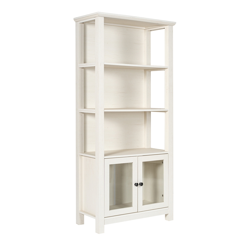 Pemberly Row 3 Tier Storage Cabinet Bookshelf with Glass Doors in White