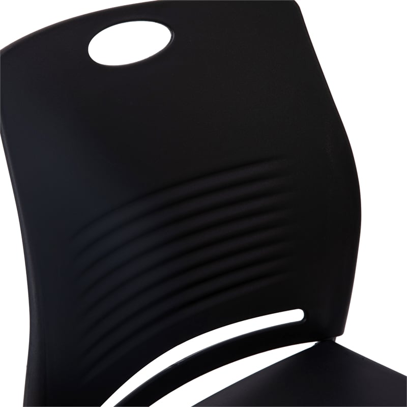 Pemberly Row Plastic Stack Chair with Steel Sled Base in Black