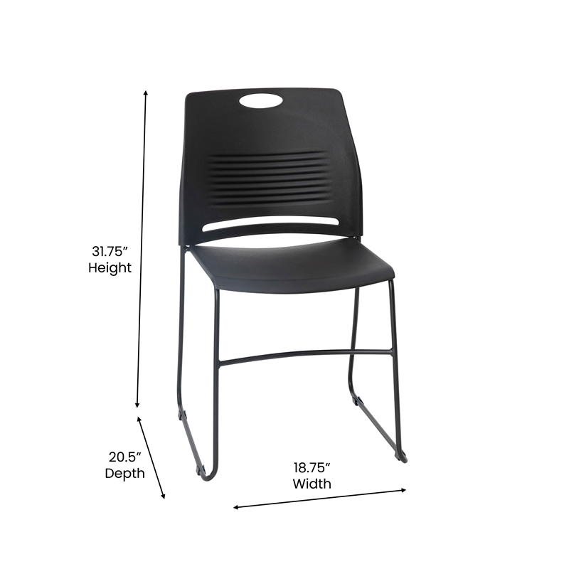 Pemberly Row Plastic Stack Chair with Steel Sled Base in Black