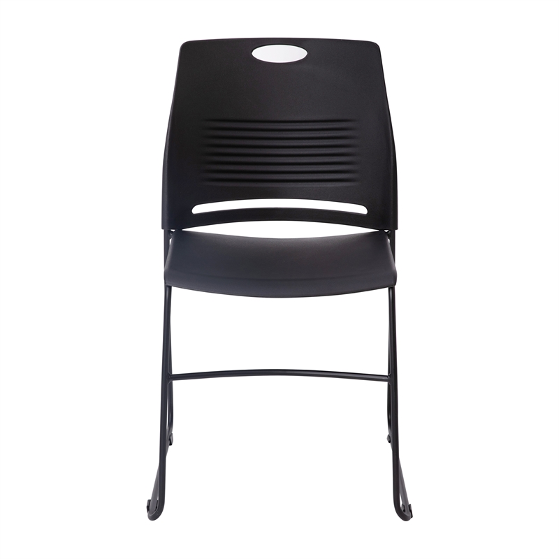 Pemberly Row Plastic Stack Chair with Steel Sled Base in Black