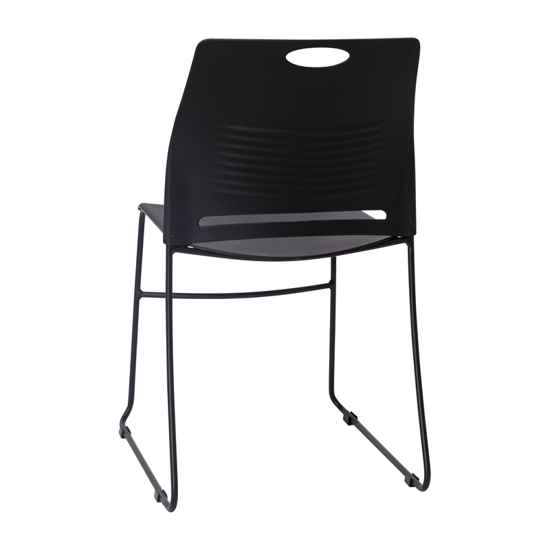 Pemberly Row Plastic Stack Chair with Steel Sled Base in Black