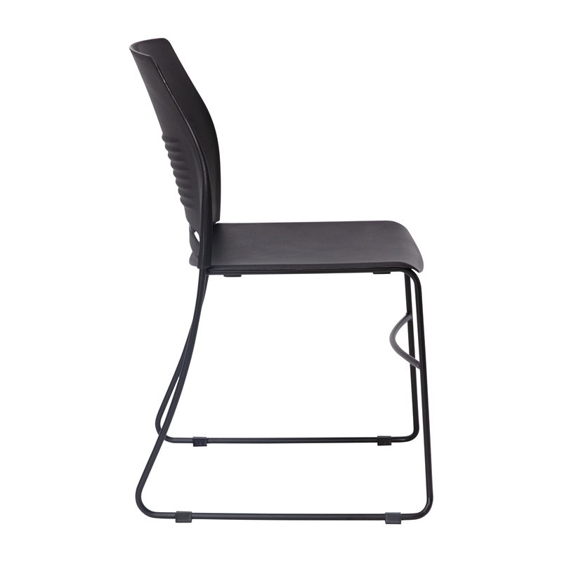 Pemberly Row Plastic Stack Chair with Steel Sled Base in Black